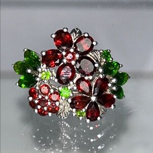 NWOT Multi Genuine Gemstone 925 Sterling Silver Designer Ring - Floral Boho